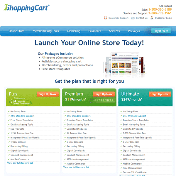 1ShoppingCart.com Pricing Page Screenshot