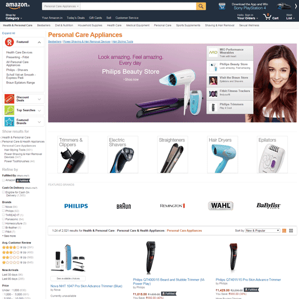 Amazon.in Beauty Care Page Screenshot