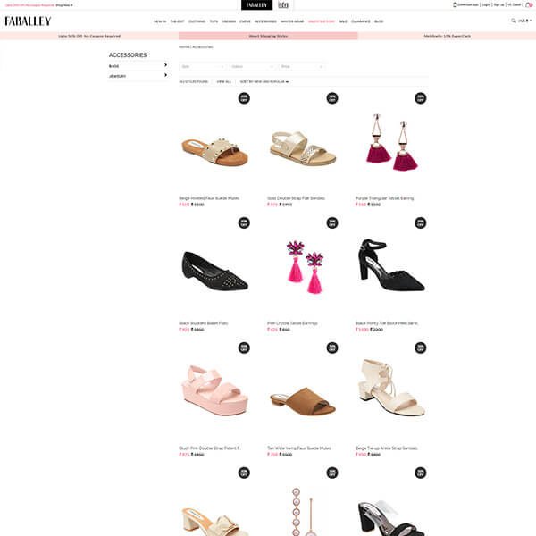 Faballey.com Accessories Page Screenshot