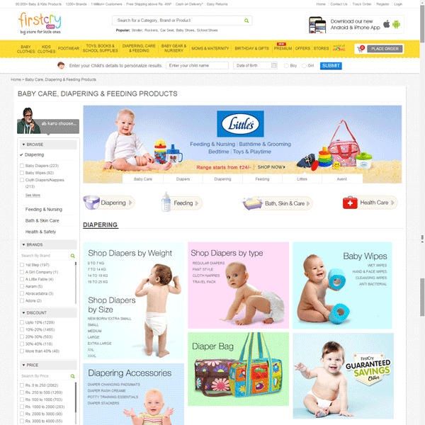 Firstcry.com Baby Care Page Screenshot