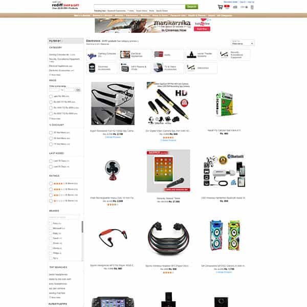 Shopping.rediff.com Electronics Page Screenshot