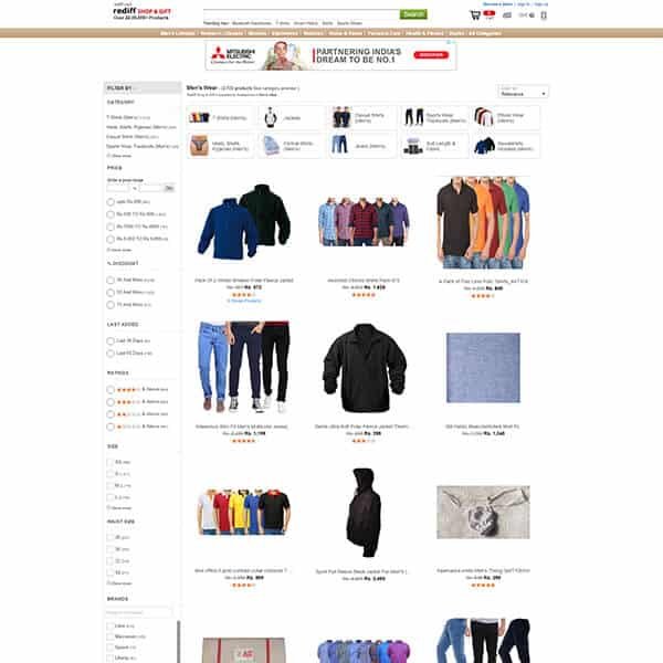 Shopping.rediff.com Garments Page Screenshot