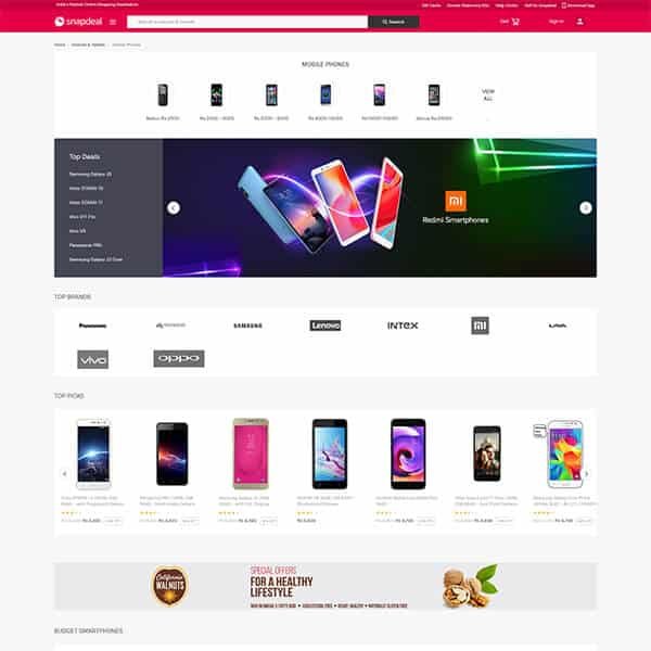 Snapdeal.com Mobiles Page Screenshot