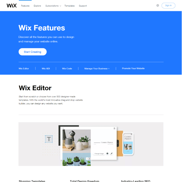 Wix.com Website Builder Feature Page Screenshot