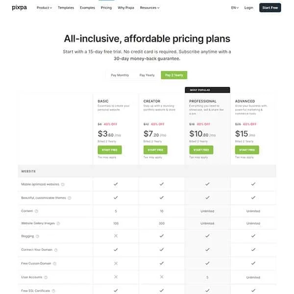 pixpa-pricing-plan
